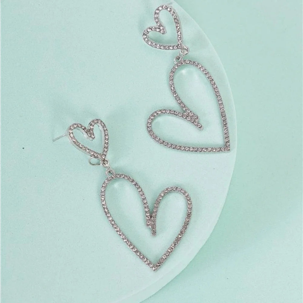 Rhinestone double heart earrings - Picture 2 of 2
